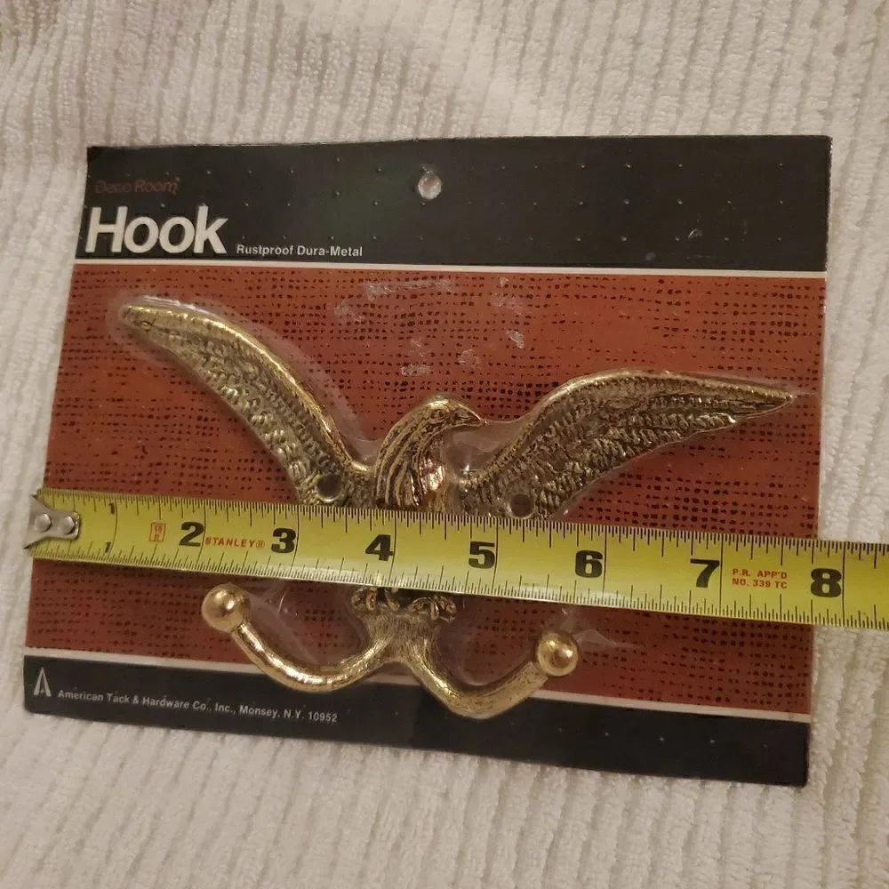 Brass Eagle Coat Hook , Eagle/ Like Bird Rust Proof ‎ Dura- Metal Home Decor Vtg